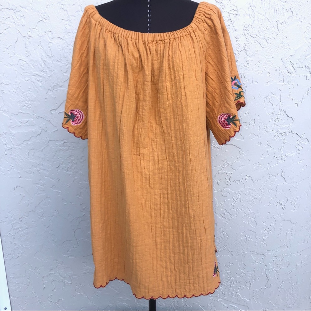 Umgee dress boho floral embroidery mustard mini size large coverup